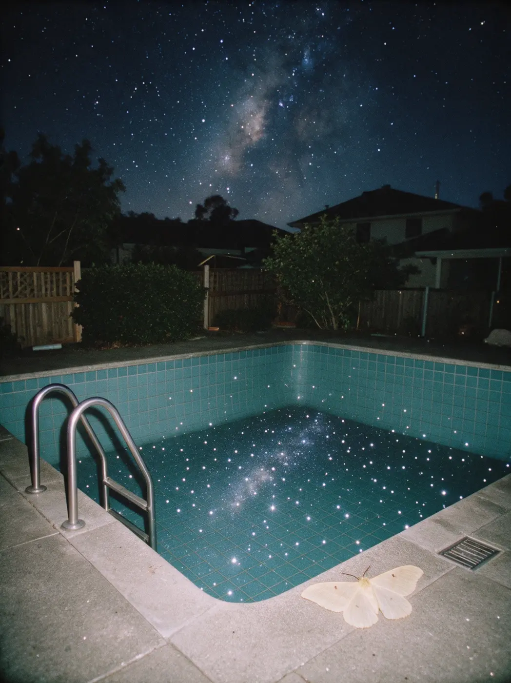 An empty swimming pool filled with stars